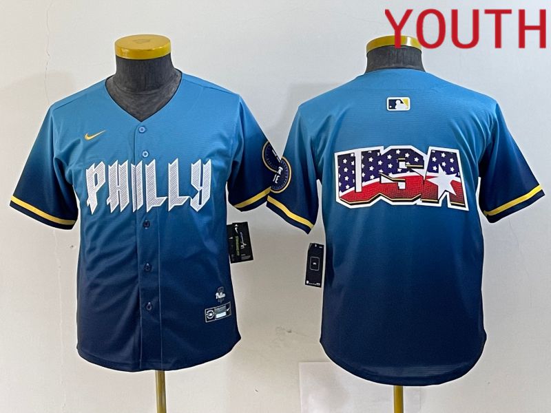 Youth Philadelphia Phillies Blank Blue City Edition Nike 2024 MLB Jersey style 5->->Youth Jersey